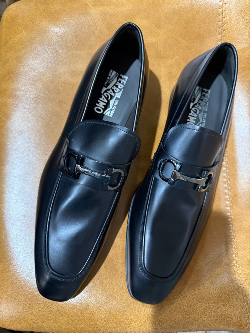 Salvatore Ferragamo Black Leather Bit-Detail Slip-On Loafers